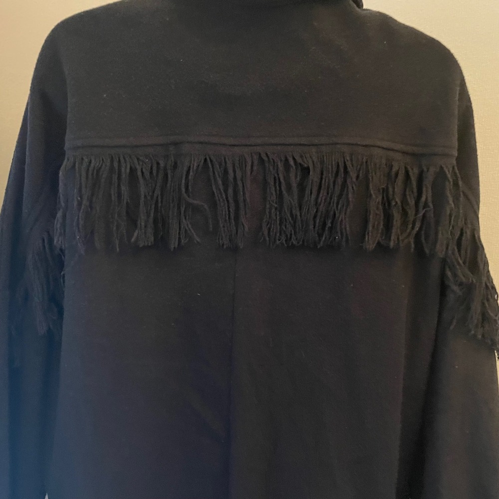 Hyfve Womens Black Fringe Western Shacket Fleece Snap Front Jacket HF23G435 M